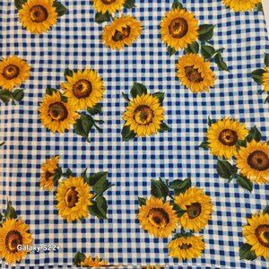 Sunflower Gingham Blue White Checkered Cotton Fabric 4 yd. By Joan Messmore Cran